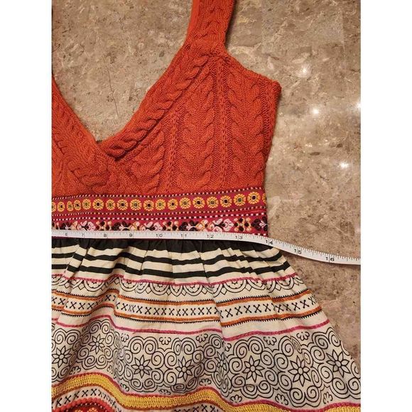 Free People! Nordic Folk Art Dress Embroidered Beaded Sweater Knit Strapless - Picture 8 of 9